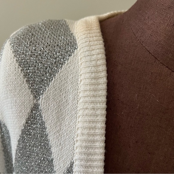 Pierre Cardin 1990s Metallic Harlequin Cardigan Sweater Medium - Picture 5 of 14